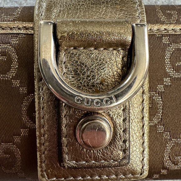 Gucci Canvas Leather Monogram Key Case Holder Gold GUC - Picture 3 of 10